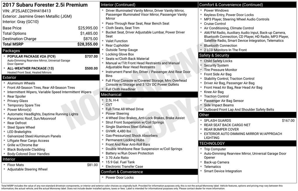 Used 2017 Subaru Forester 2.5i Premium w/ Popular Package #2A image 6