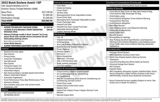 Certified 2022 Buick Enclave Avenir w/ Avenir Technology Package AWD/4WD image 40