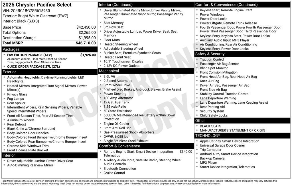 New 2025 Chrysler Pacifica Select w/ Fav Edition Package FWD image 5