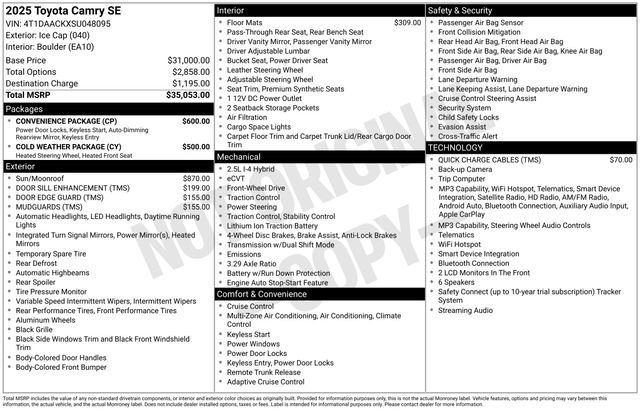 Used 2025 Toyota Camry SE w/ Convenience Package FWD image 36