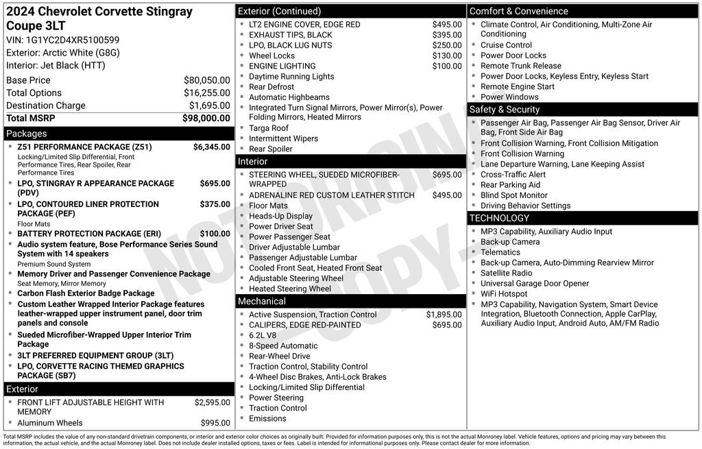Certified 2024 Chevrolet Corvette Stingray Premium Cpe w/ Z51 Performance Package RWD image 38