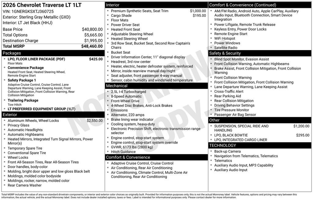 Used 2026 Chevrolet Traverse LT w/ LPO, Floor Liner Package FWD image 5