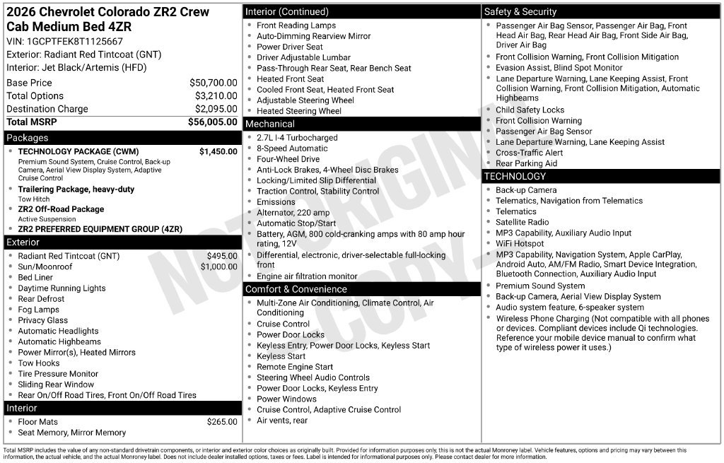 Certified 2026 Chevrolet Colorado ZR2 w/ Technology Package AWD/4WD image 7