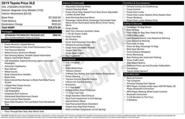Used 2019 Toyota Prius XLE w/ Advanced Technology Package FWD image 7