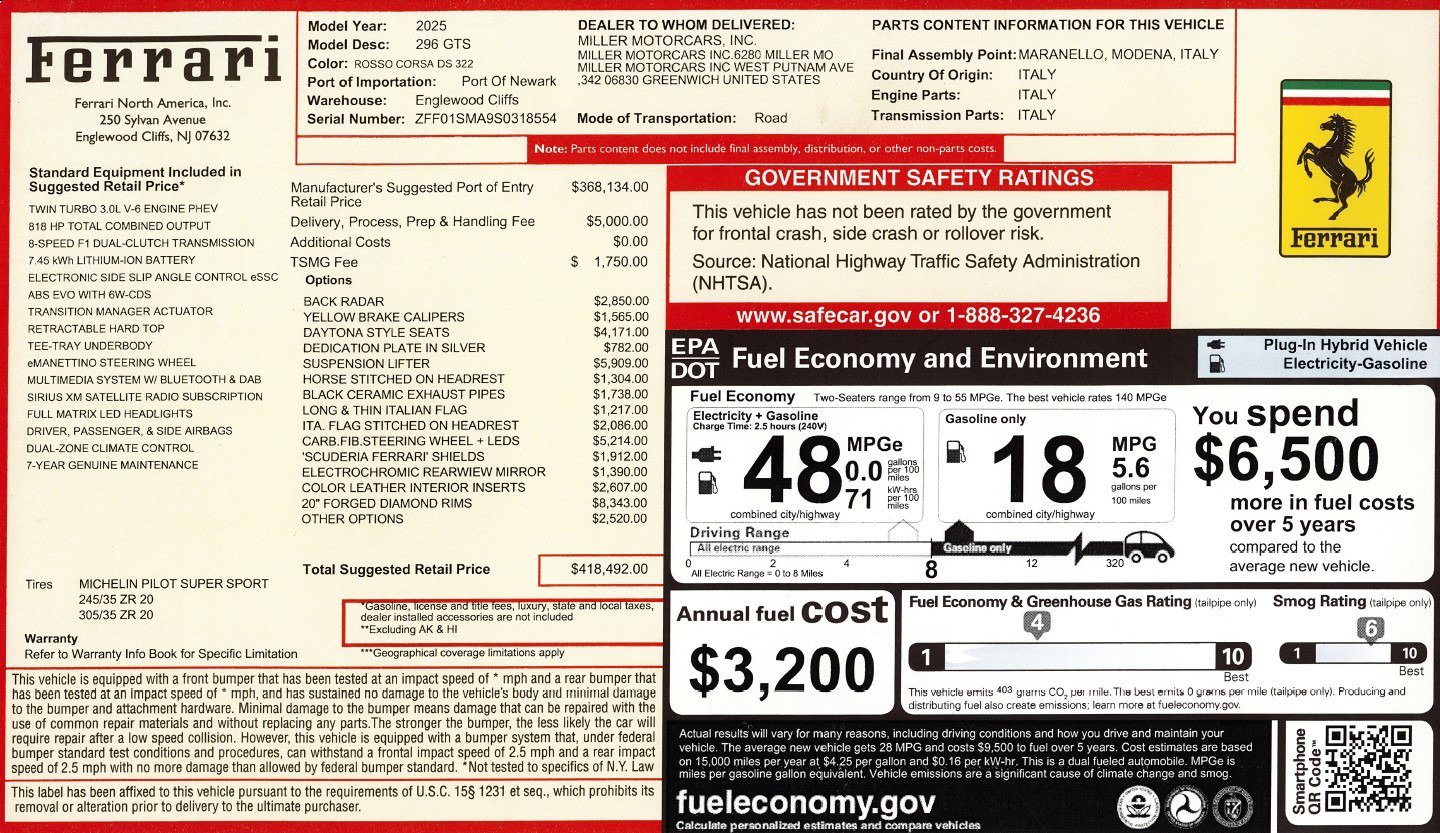 Certified 2025 Ferrari 296 GTS RWD image 2