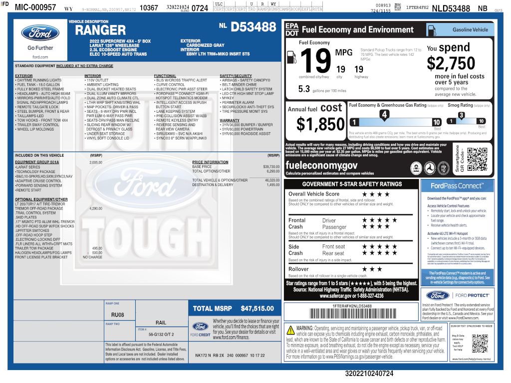 Used 2022 Ford Ranger Lariat w/ Tremor Off-Road Package AWD/4WD image 4