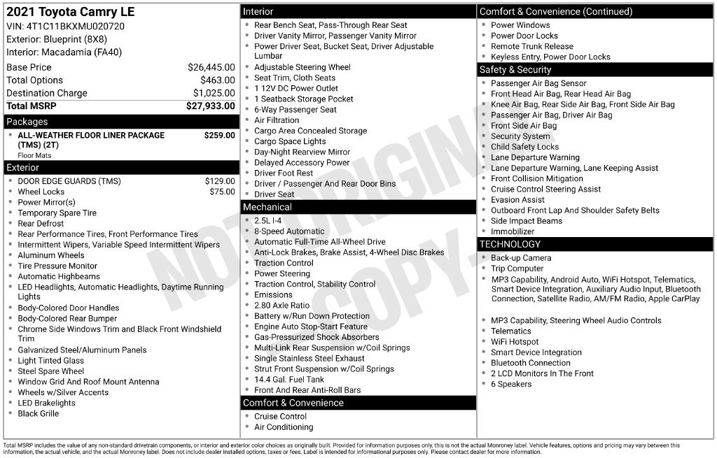 Certified 2021 Toyota Camry LE AWD/4WD image 4