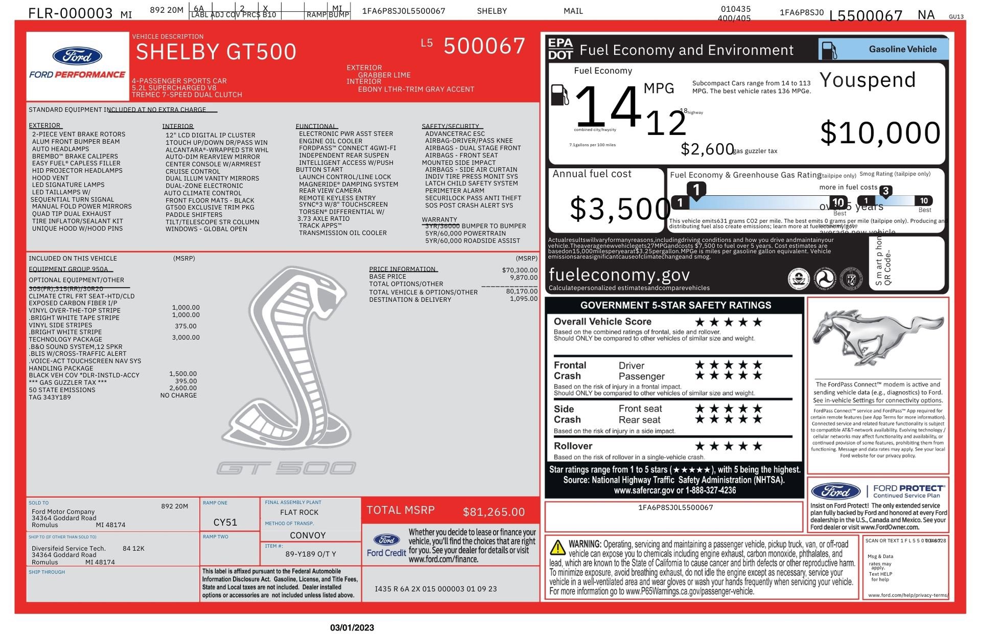 Used 2020 Ford Mustang Shelby GT500 w/ Technology Package image 81