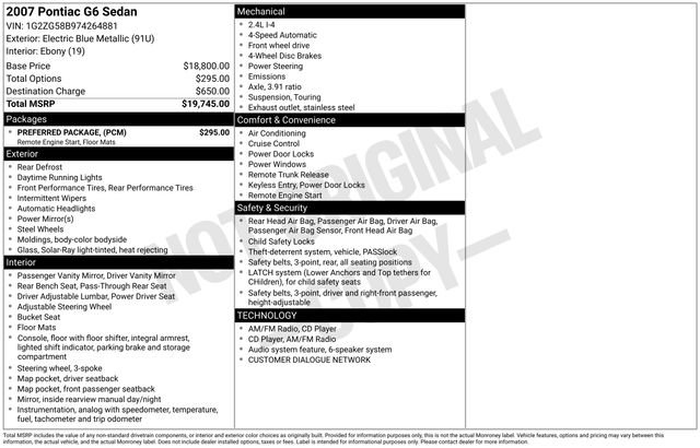 Used 2007 Pontiac G6 Sedan w/ Preferred Package