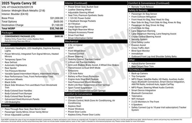 Used 2025 Toyota Camry SE w/ Convenience Package FWD image 25