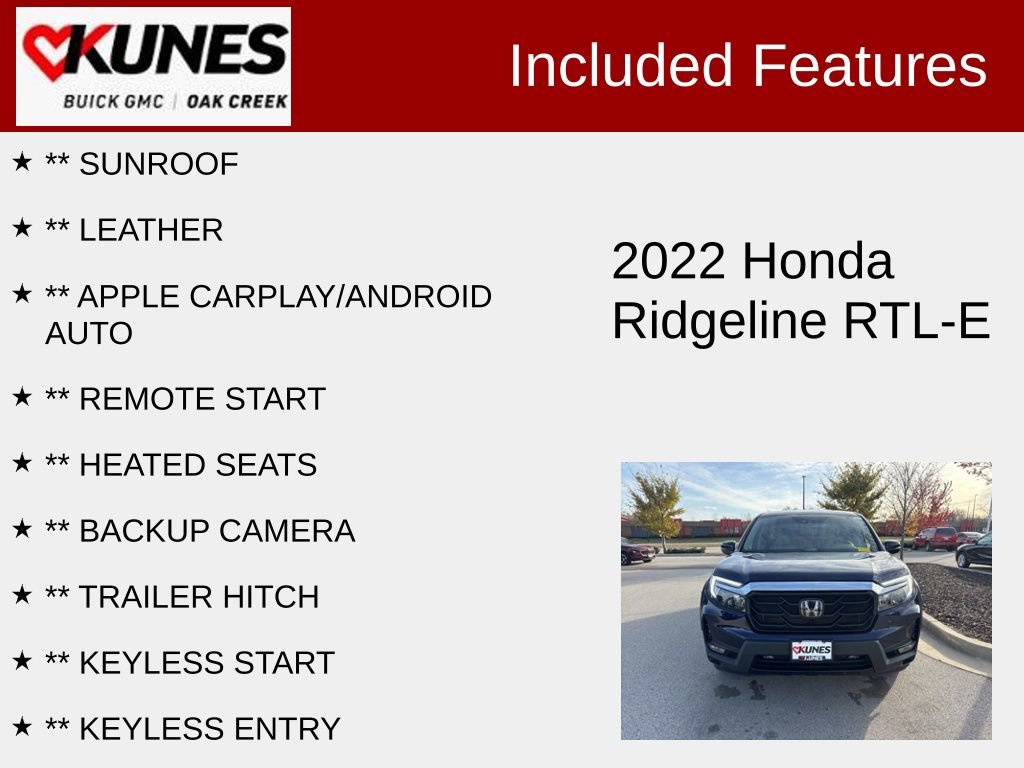 Used 2022 Honda Ridgeline RTL-E image 2
