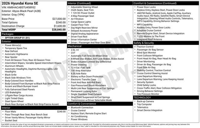 New 2026 Hyundai Kona SE AWD/4WD image 23