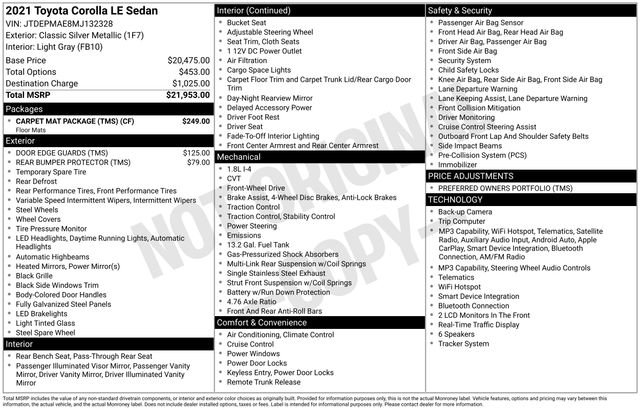 Used 2021 Toyota Corolla LE w/ Carpet Mat Package (TMS) FWD image 9