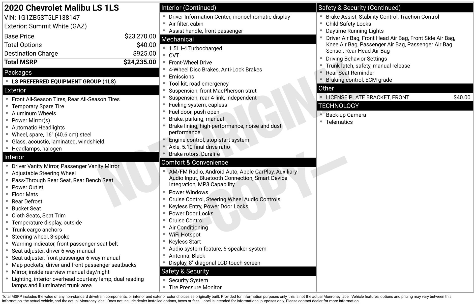 Used 2020 Chevrolet Malibu LS image 4