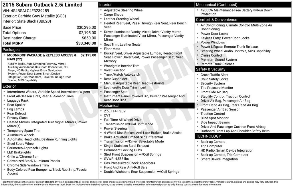 Used 2015 Subaru Outback 2.5i Limited image 19