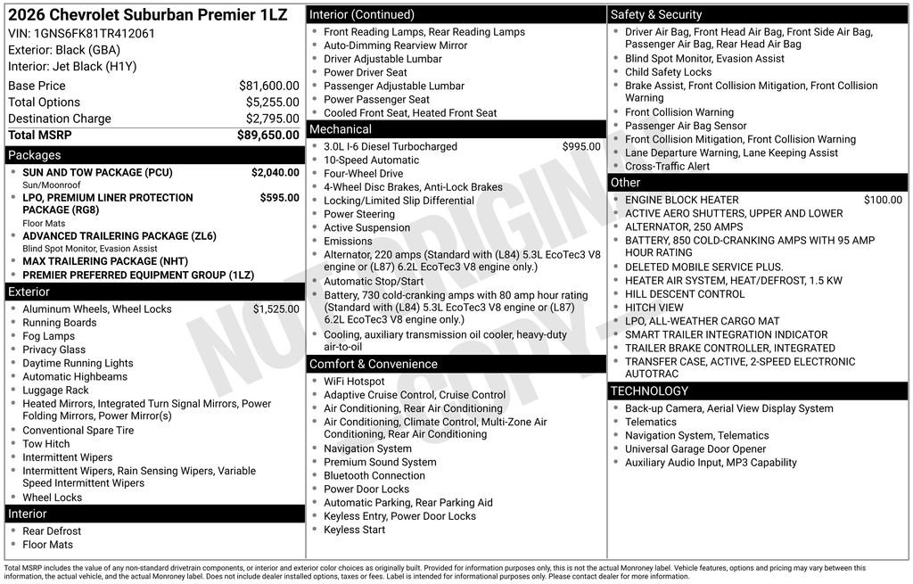 New 2026 Chevrolet Suburban Premier w/ Sun And Tow Package AWD/4WD image 10