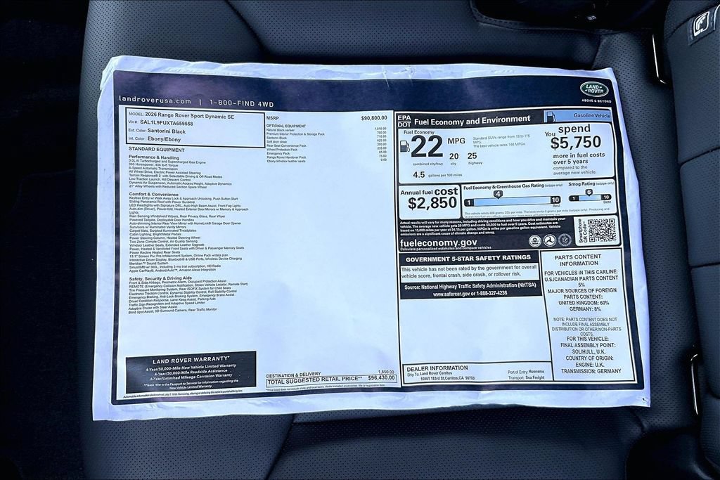New 2026 Land Rover Range Rover Sport Dynamic SE AWD/4WD image 14