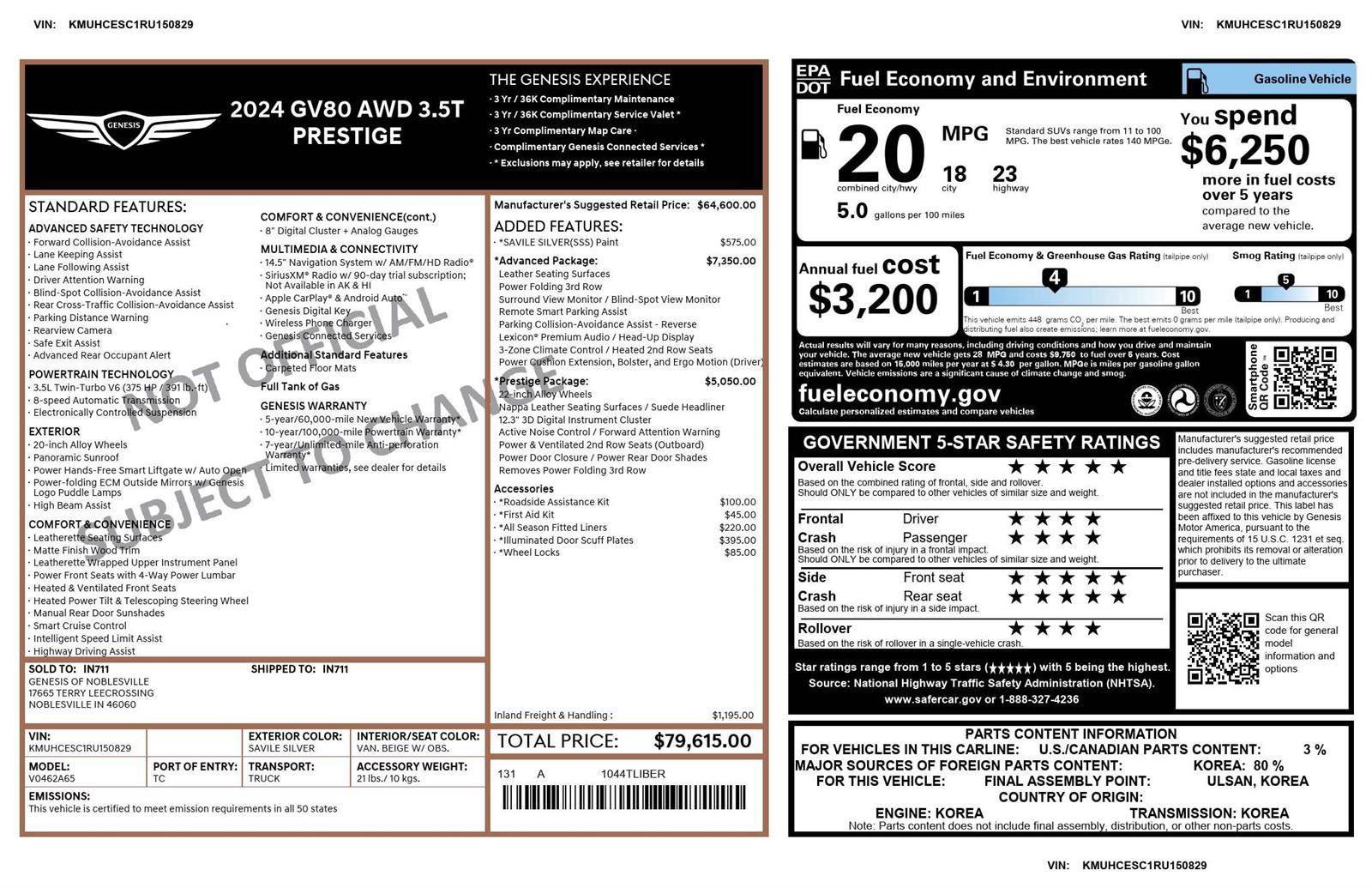 Used 2024 Genesis GV80 3.5T w/ Prestige Package image 8