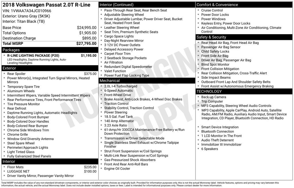 Used 2018 Volkswagen Passat 2.0T R-Line w/ R-Line Lighting Package FWD image 24