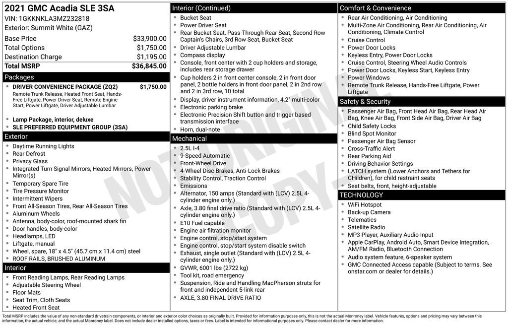 Used 2021 GMC Acadia SLE w/ Driver Convenience Package FWD image 4