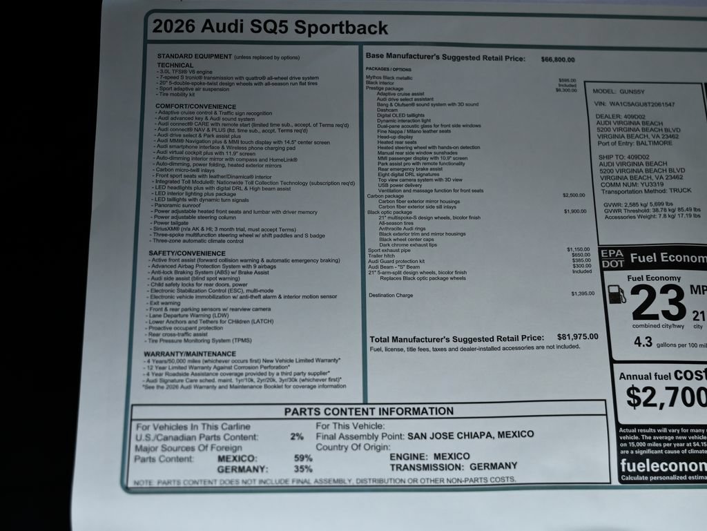 New 2026 Audi SQ5 Prestige AWD/4WD image 15