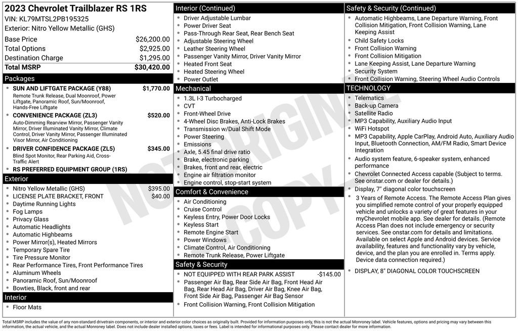 Certified 2023 Chevrolet TrailBlazer RS w/ Sun and Liftgate Package FWD image 33