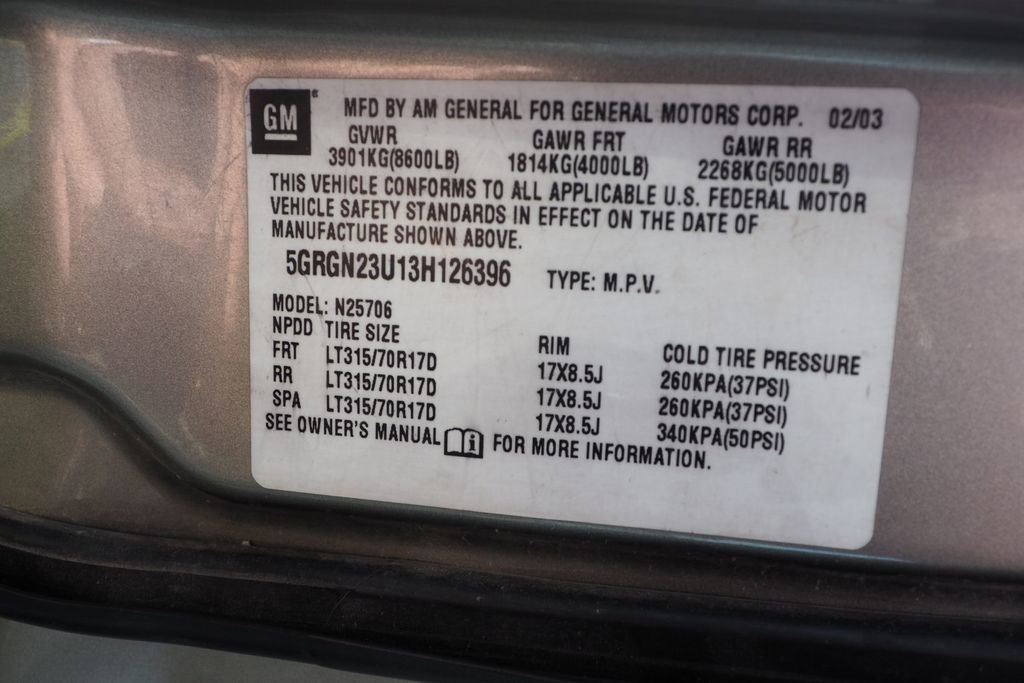 Used 2003 HUMMER H2 w/ Preferred Equipment Group AWD/4WD image 5