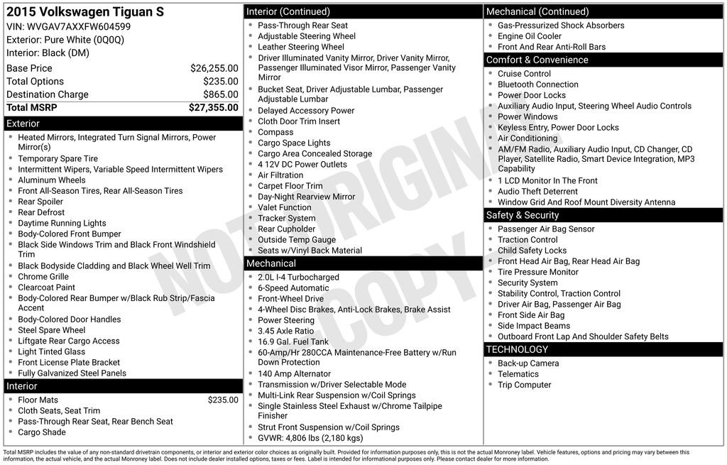Used 2015 Volkswagen Tiguan S image 15