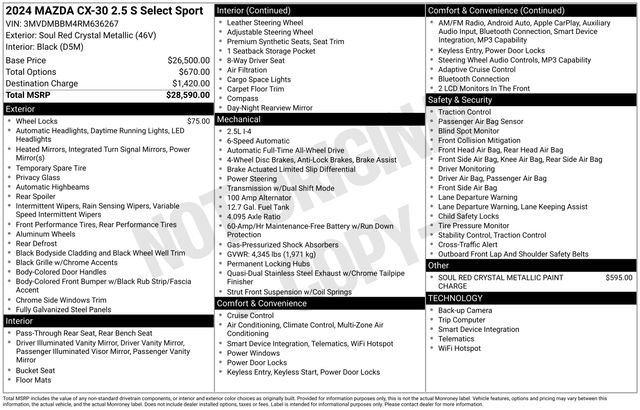 Used 2024 MAZDA CX-30 AWD 2.5 S w/ Select Sport Pkg image 10