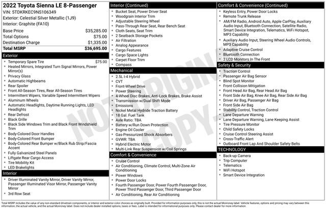 Used 2022 Toyota Sienna LE FWD image 28