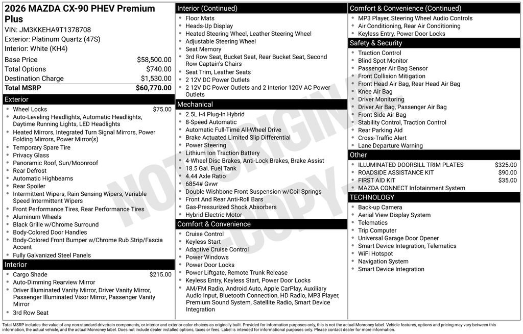 New 2026 MAZDA CX-90 Plug-In Hybrid w/ Premium Plus image 36