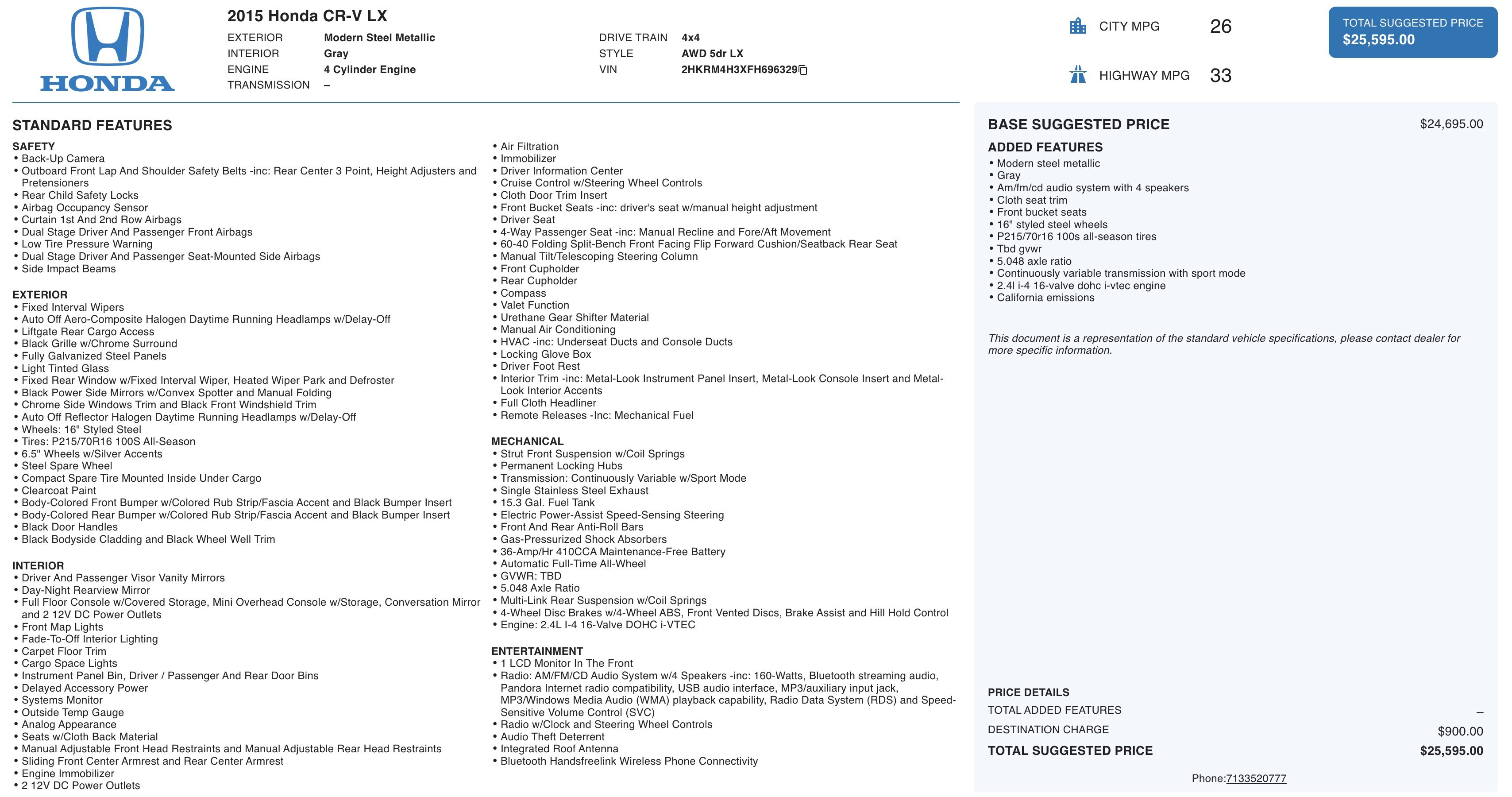 Used 2015 Honda CR-V LX image 5