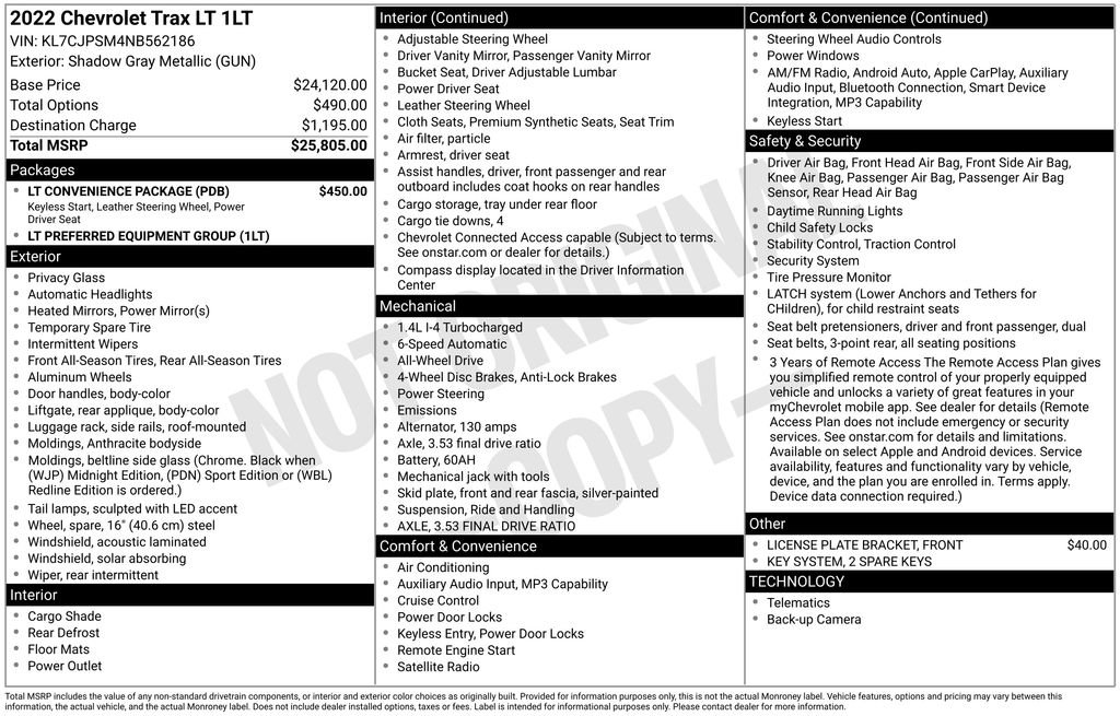 Used 2022 Chevrolet Trax LT w/ LT Convenience Package AWD/4WD image 30