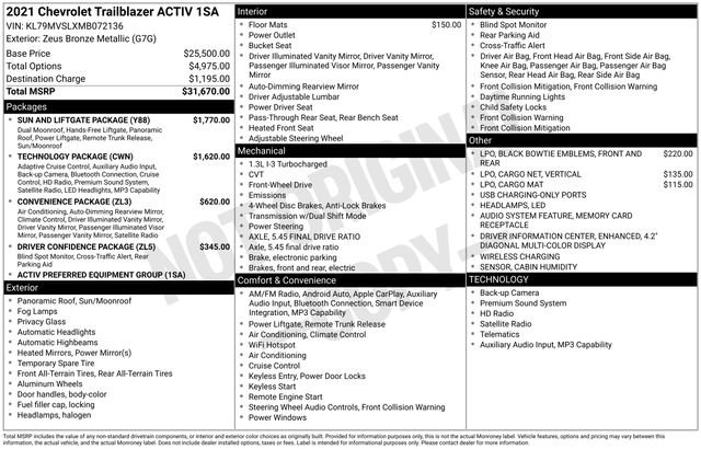 Used 2021 Chevrolet TrailBlazer ACTIV w/ Sun and Liftgate Package FWD image 4