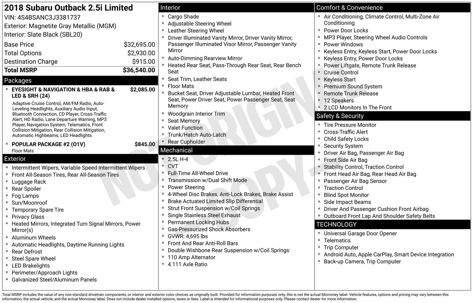 Used 2018 Subaru Outback 2.5i Limited image 3