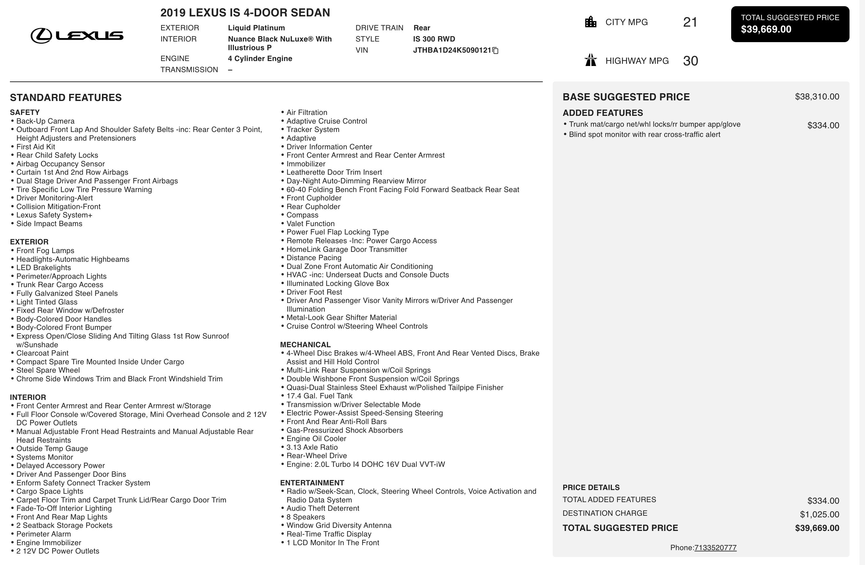 Used 2019 Lexus IS 300 w/ Accessory Package 2 image 4