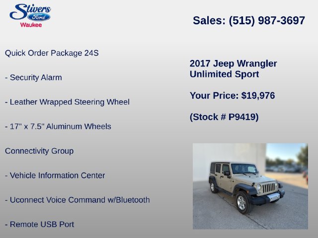 Used 2017 Jeep Wrangler Unlimited Sport w/ Quick Order Package 24S AWD/4WD image 16
