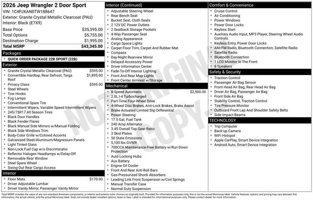 New 2026 Jeep Wrangler Sport image 18
