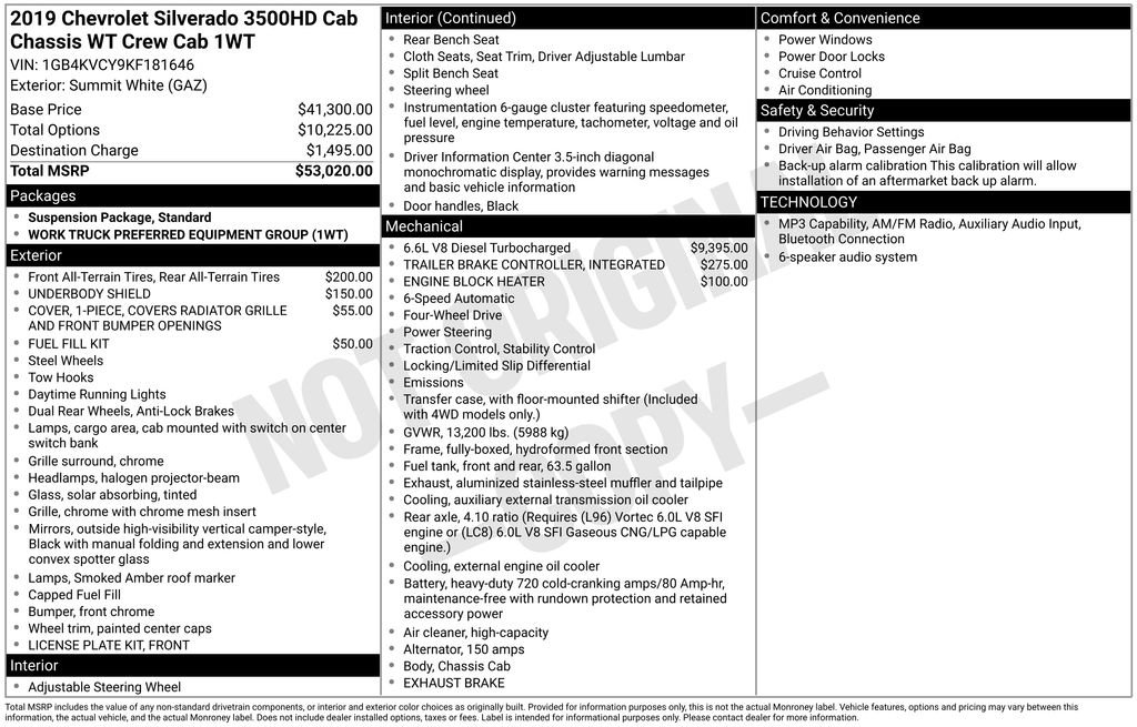 Used 2019 Chevrolet Silverado 3500 W/T AWD/4WD image 4
