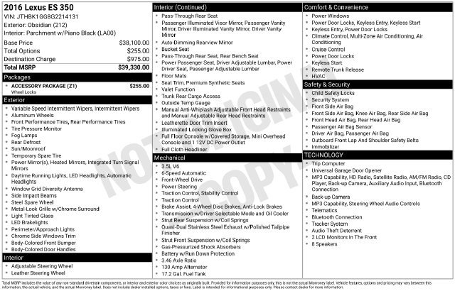Used 2016 Lexus ES 350 w/ Accessory Package FWD image 33