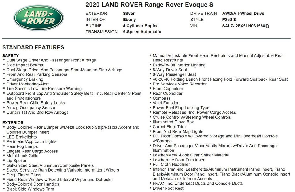 Used 2020 Land Rover Range Rover Evoque S image 17