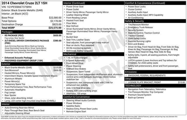 Used 2014 Chevrolet Cruze LT w/ RS Package image 3