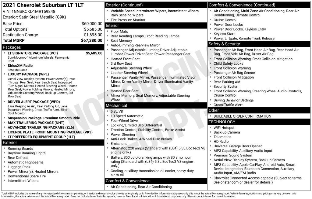 Used 2021 Chevrolet Suburban LT w/ LT Signature Package AWD/4WD image 3