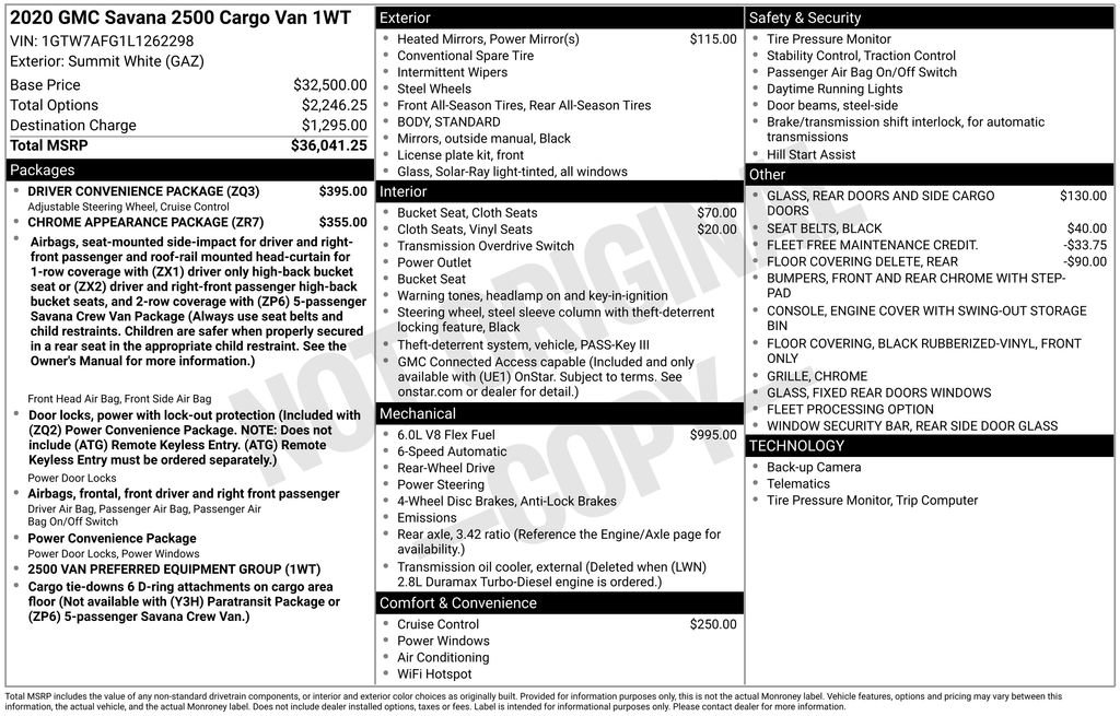 Used 2020 GMC Savana 2500 w/ Driver Convenience Package RWD image 17