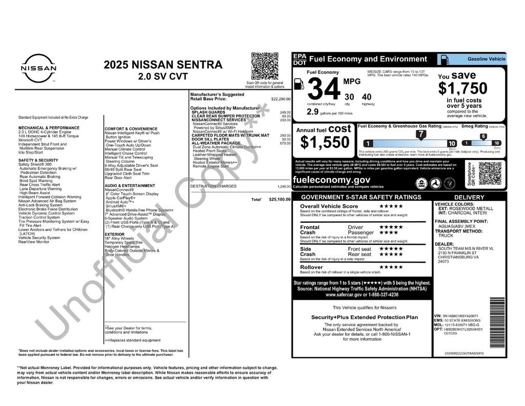 New 2025 Nissan Sentra SV w/ All-Weather Package image 2