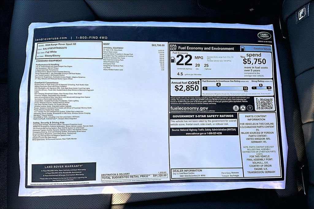 New 2026 Land Rover Range Rover Sport SE AWD/4WD image 14
