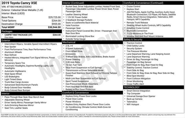 Used 2019 Toyota Camry XSE w/ Carpet Mat Package FWD image 2
