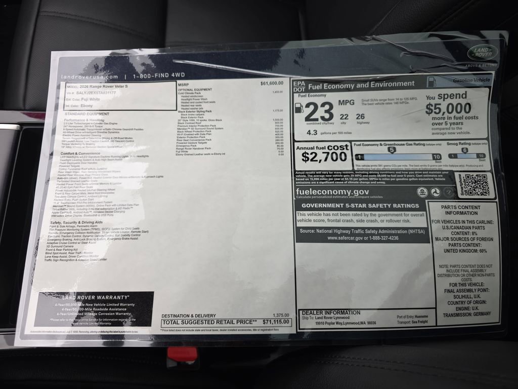 New 2026 Land Rover Range Rover Velar S AWD/4WD image 37