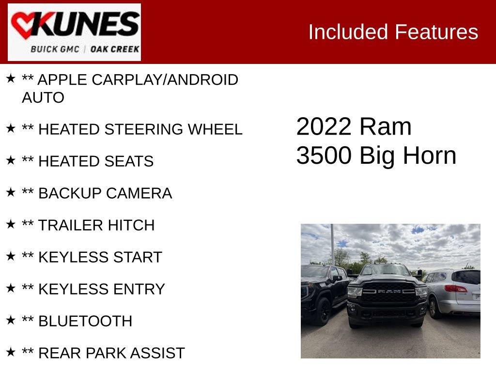 Used 2022 RAM 3500 Big Horn w/ Level A Equipment Group AWD/4WD image 2