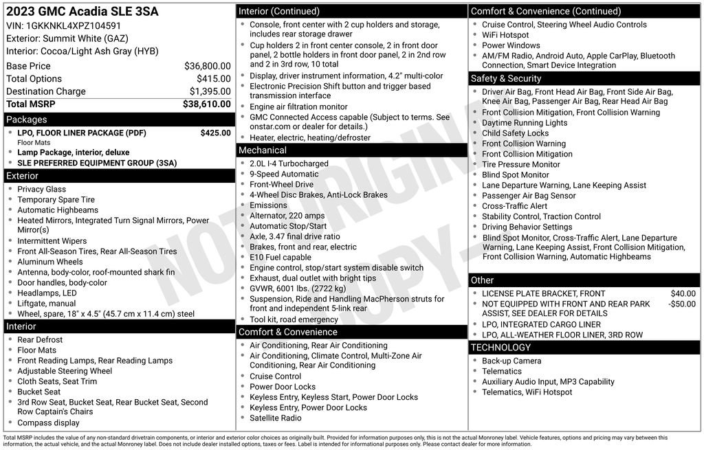 Used 2023 GMC Acadia SLE w/ LPO, Floor Liner Package image 34